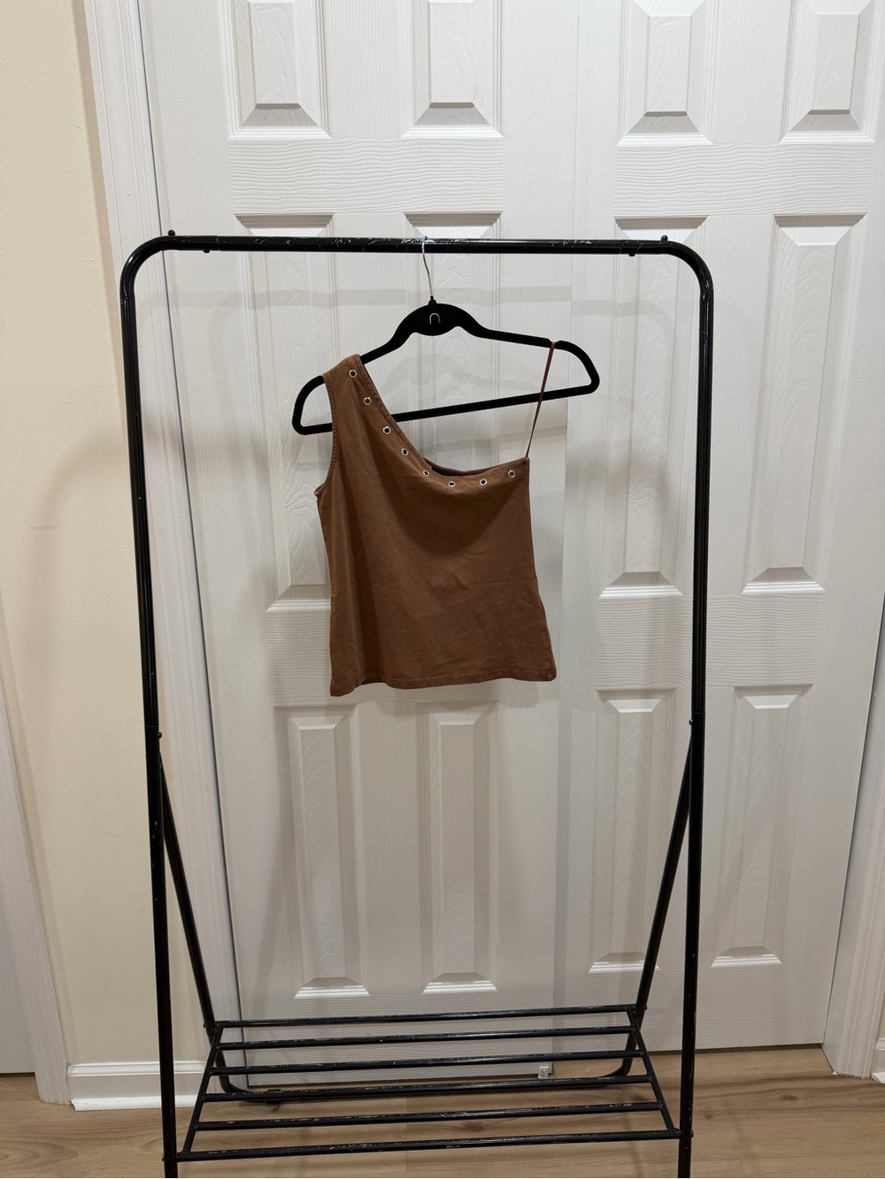 Zara Brown One-Shoulder Grommet Tank